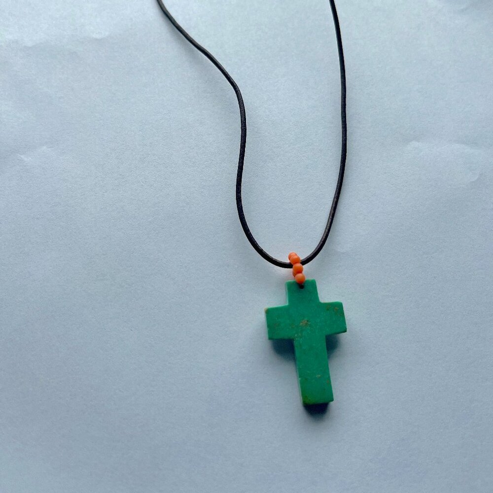 Chan Luu Leather Necklace with Turquoise Cross